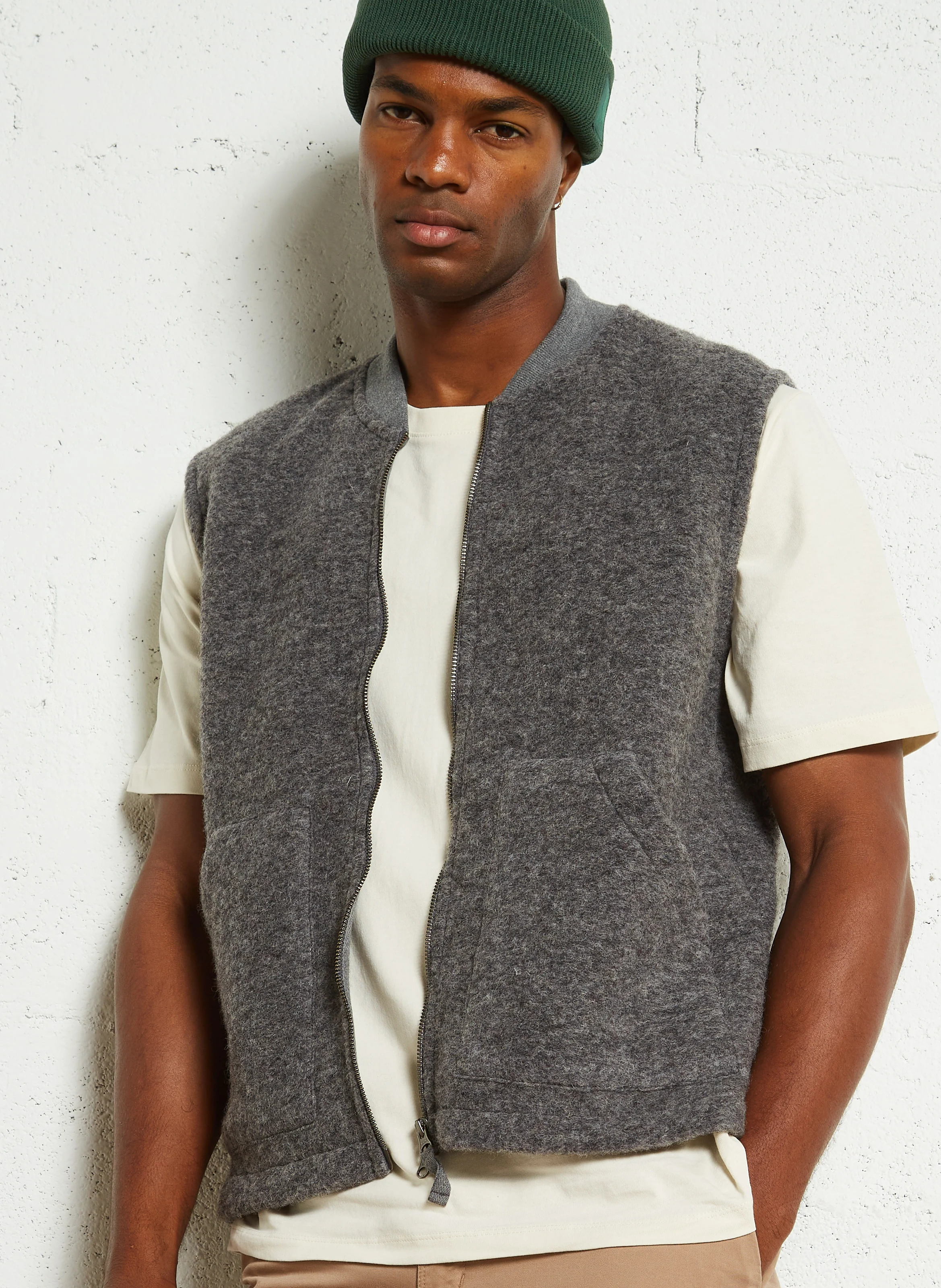 Veste col teddy en laine mélangée | Gris