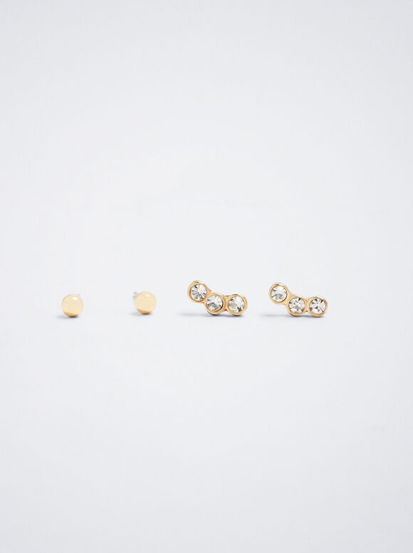 Conjunto de brincos de cristal - Dourado