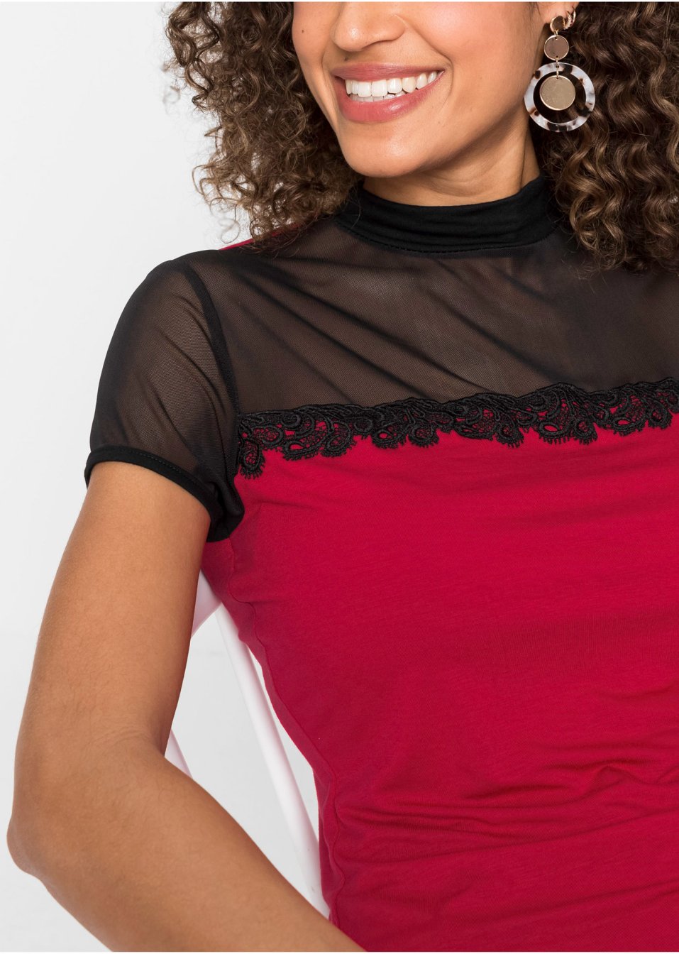 T-shirt à dentelle, manches courtes