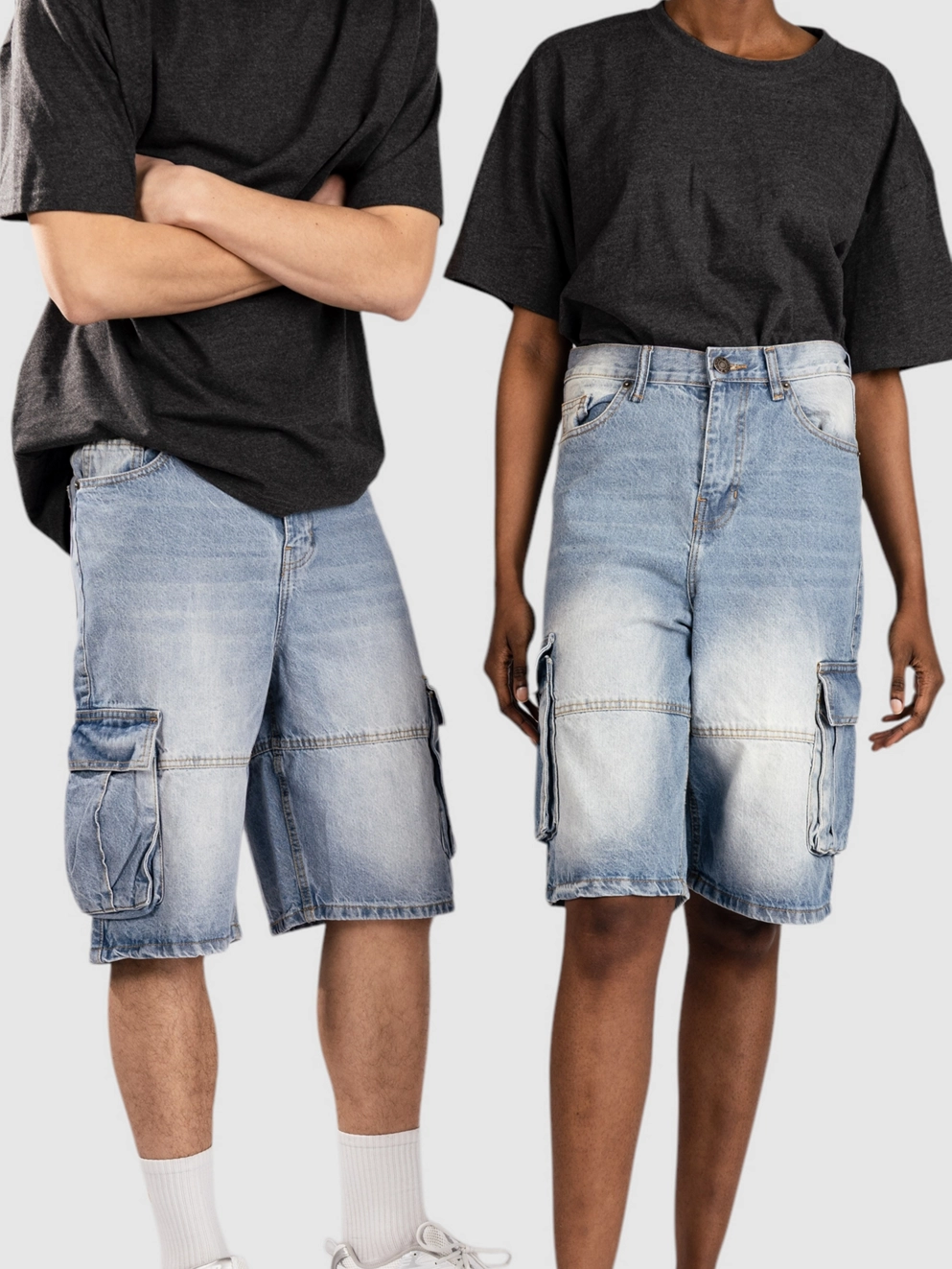 Urban Classics Relaxed Denim Cargo Shorts new light blue dirty wsh