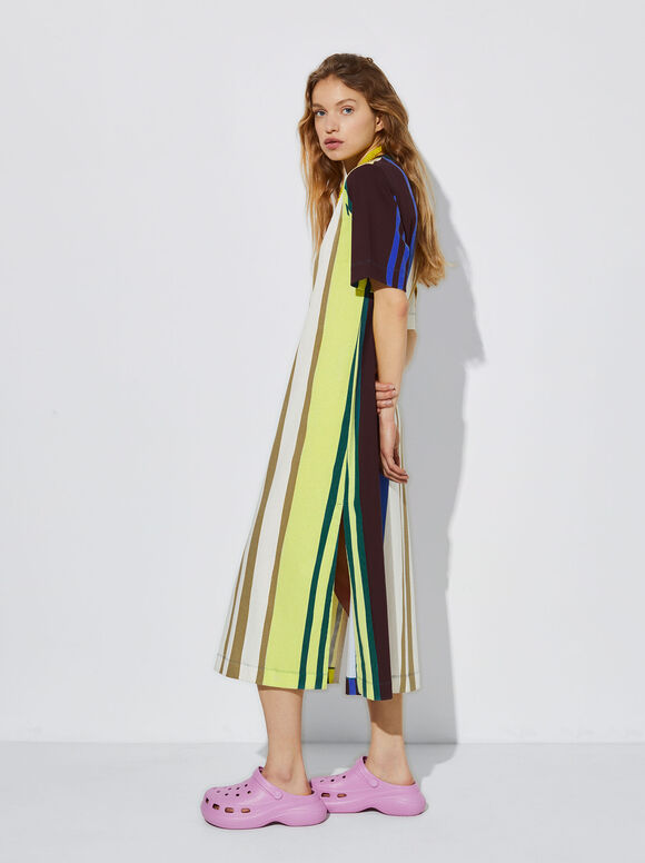 Vestido midi listrado - Multicolorido