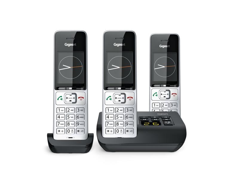 Gigaset Schnurlostelefon Comfort 500A Trio Schwarz/Silber Der neue Massstab in puncto komfortable Kommunikation für Zuhause und Home Office