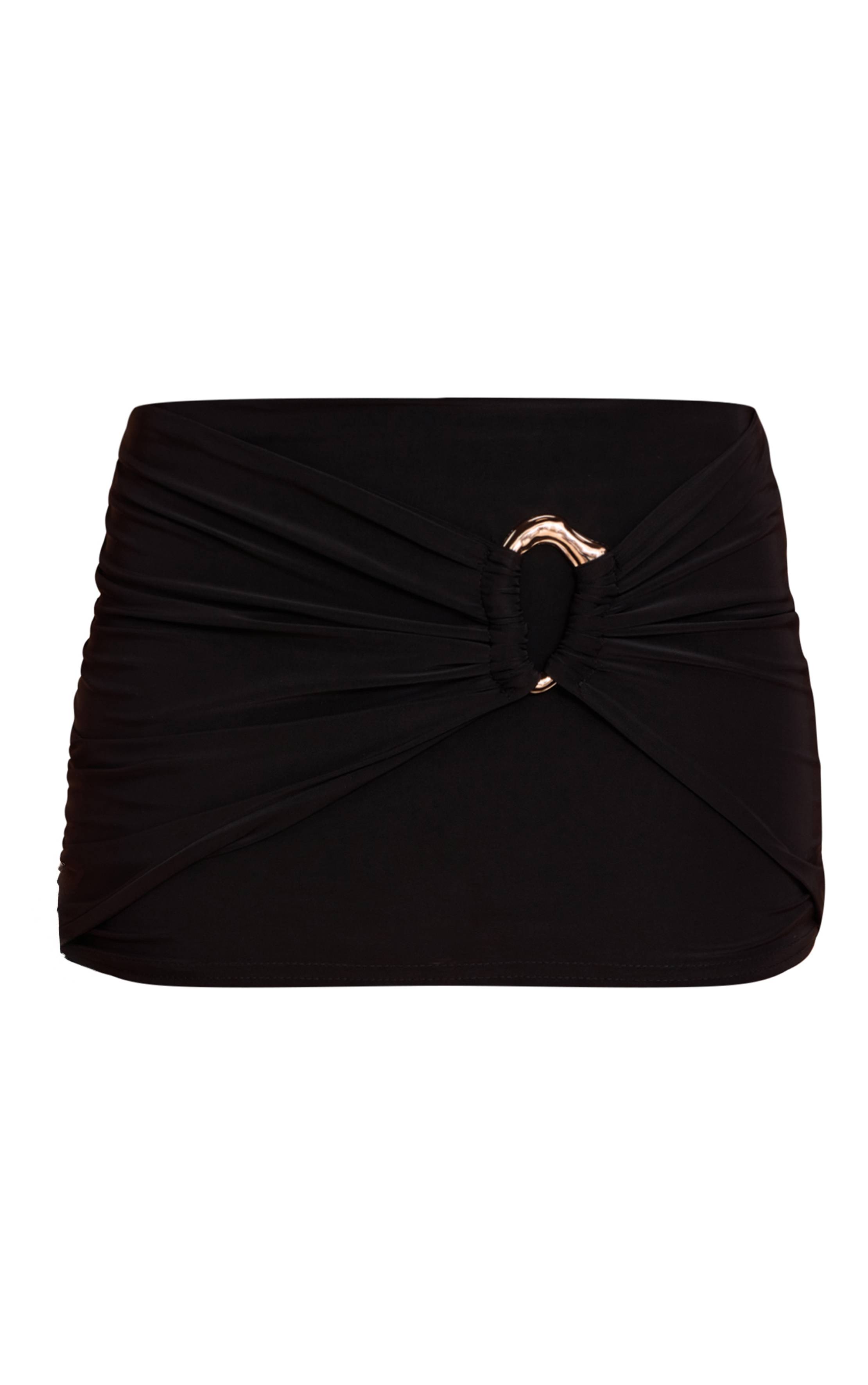 Noir Mini Jupe Taille Basse En Tissu Slinky Avec Détail Anneaux