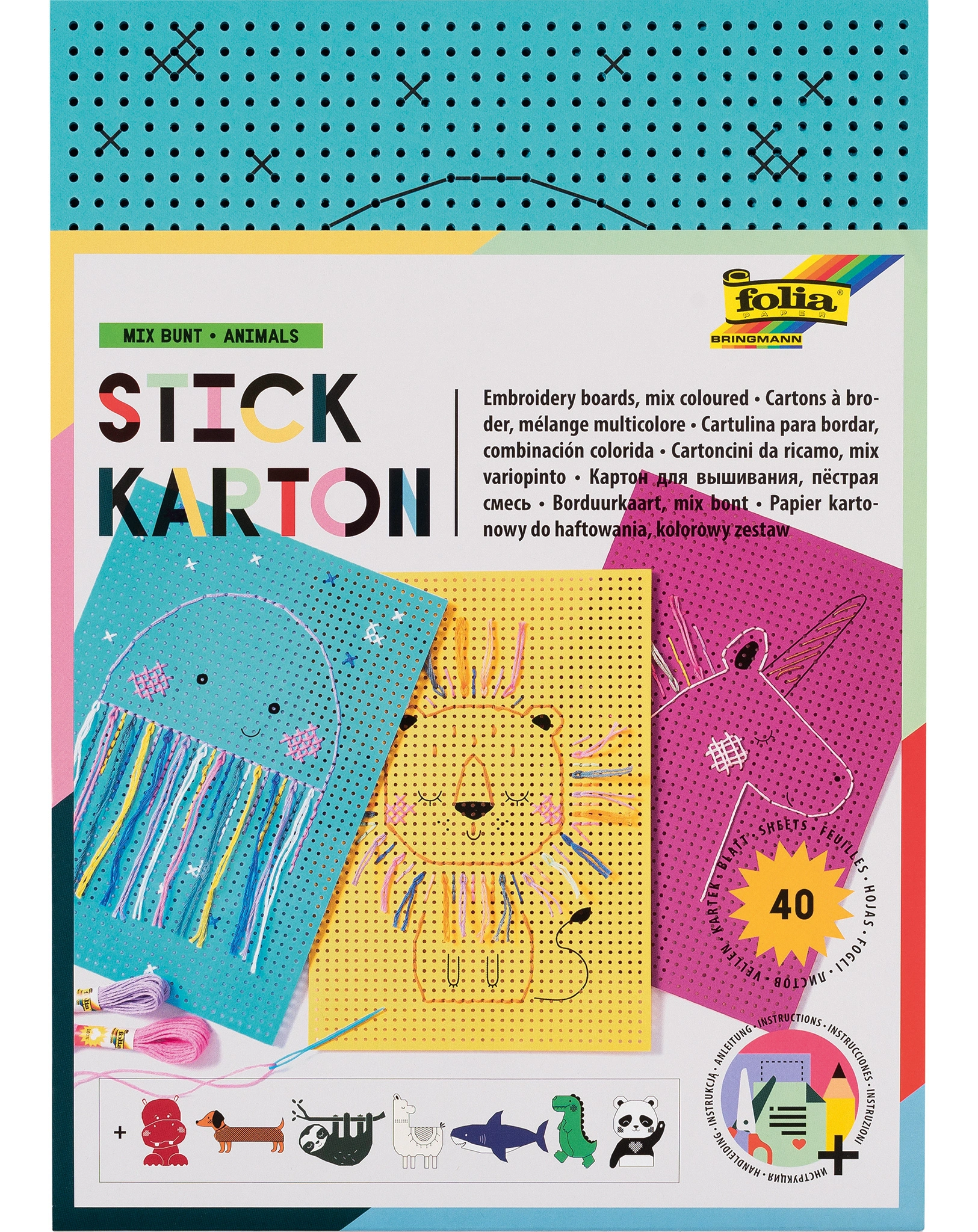 Stickkarton-Set MIX BUNT - ANIMALS 40-teilig