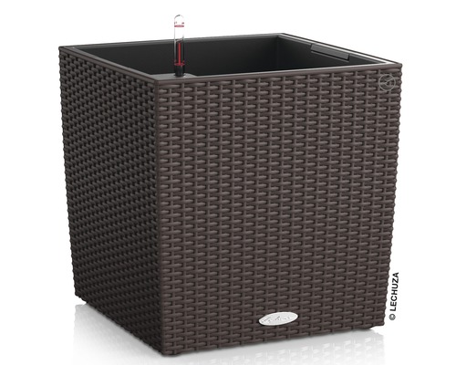 Lechuza Cube Cottage plantenbak, kunststof, 30x30x30 cm, mokka, inclusief zelfbewateringssysteem en waterniveau-indicator