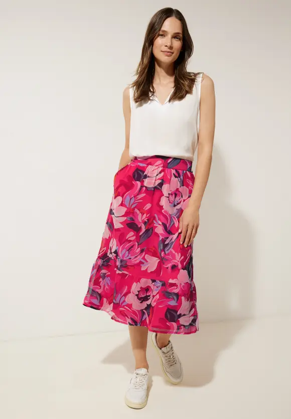 Chiffon Volant Printrock - berry rose