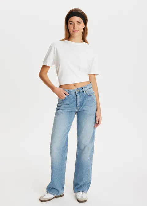 Straight leg jeans met hartjes blauw (BLW.M)
