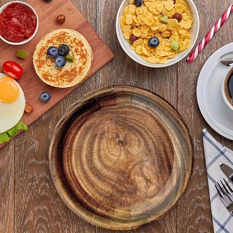 (50er Set) Ø22.5cm Einweg Papier Teller Party Geschirr Tisch Deko im Holz Design - Braun