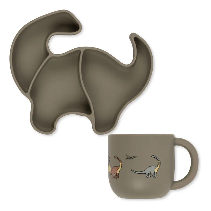 Konges Sløjd Set repas en silicone Dino | Gris