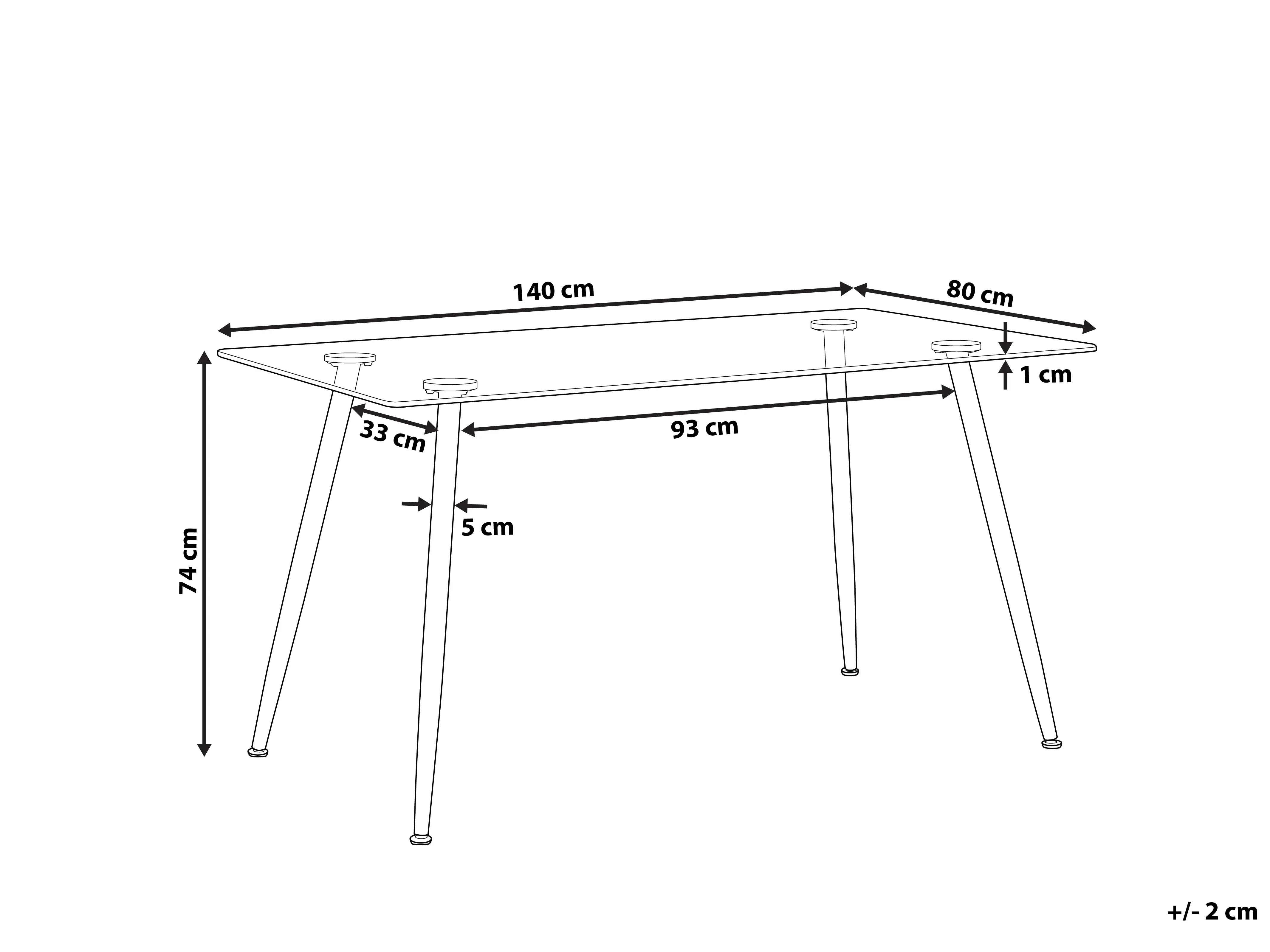 Eettafel MIDLAND Zwart 80 cm Veiligheidsglas 140 cm
