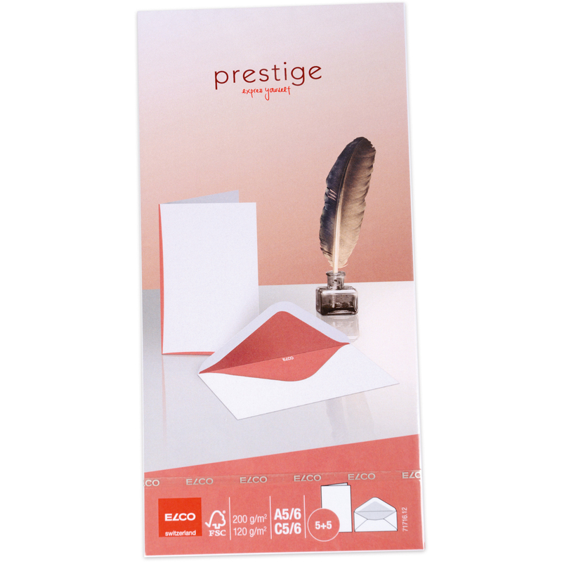 Elco Prestige Doppelkarten und Couverts, 5 Stück, A6/5, weiss/rot