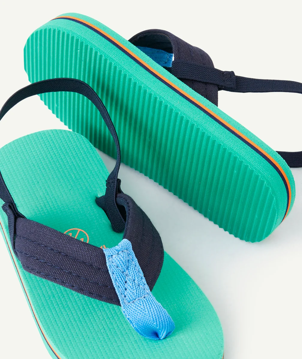 tong garçon bleu et vertes avec entre doigt en coton