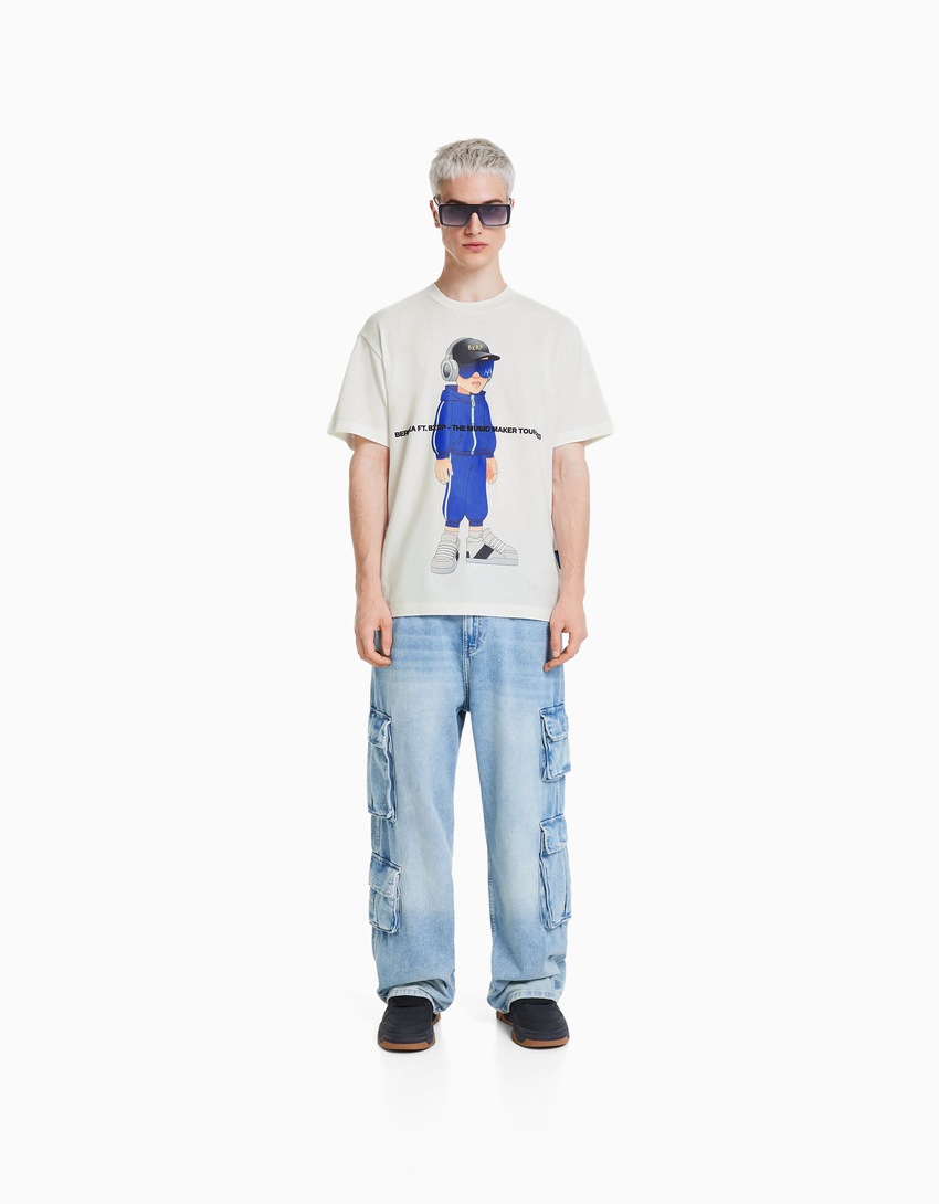 Camiseta boxy fit com estampa BERSHKA ft. BIZARRAP