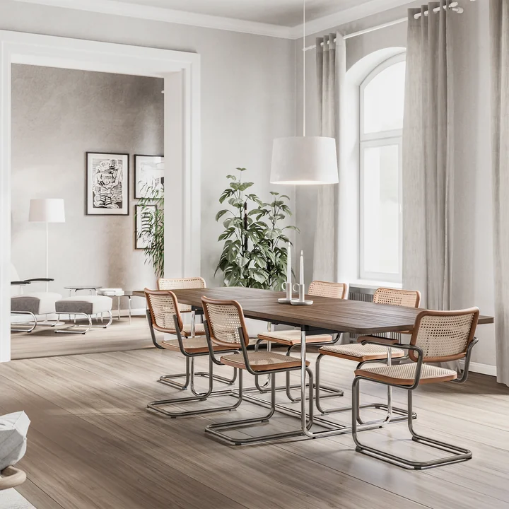 Thonet - S 32 N Stuhl, Chrom / Nussbaum geölt / Netzbespannung schwarz (Pure Materials)