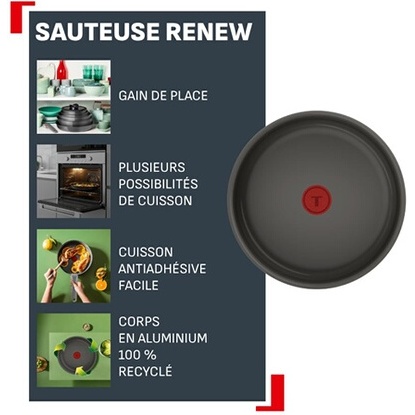 Sauteuse Tefal Ingenio Renew Ceram P2003502 SA24 24 cm Gris anthracie