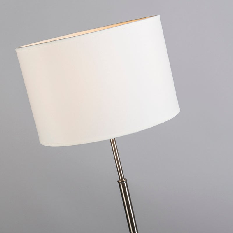 QAZQA - Moderne vloerlamp | Staande lamp | Vloerlamp | Lamp | Lamp, Wit, Rond - VT 1 | Woonkamer | Slaapkamer - Ronde textielkap - LED-compatibel, E27