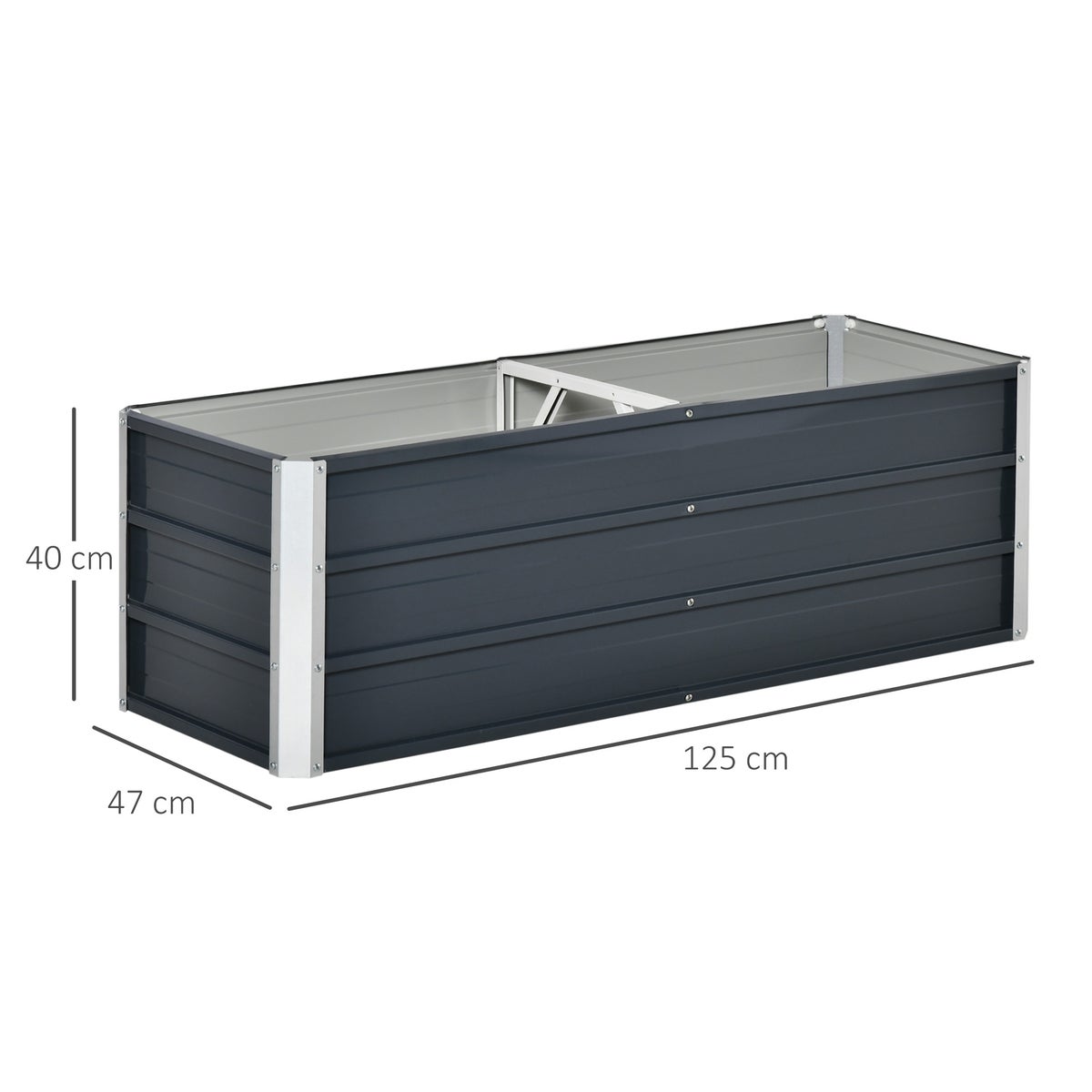 Outsunny verhoogd bed, 125L x 47B x 40H cm, staal, grijs