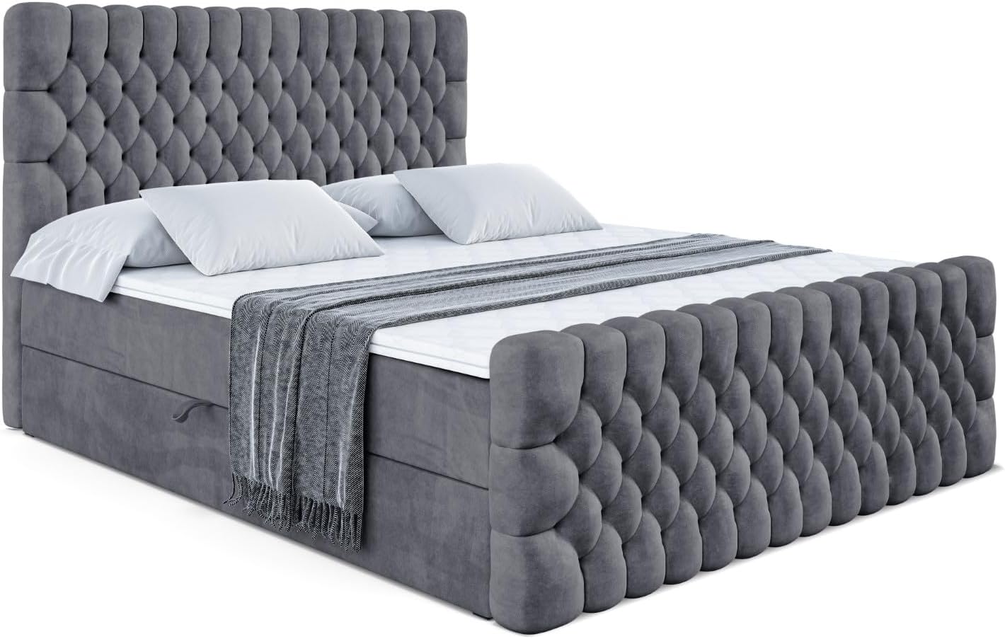 ALTDECOR Boxspringbett mit Matratze und Lattenrost, Boxbett, Topper, Fußteil, Polsterbett mit Bettkasten, Bett mit Stauraum H3-Matratze, Springboxbett -Serene-Z - 180x200 - Dunkelgrau Samt