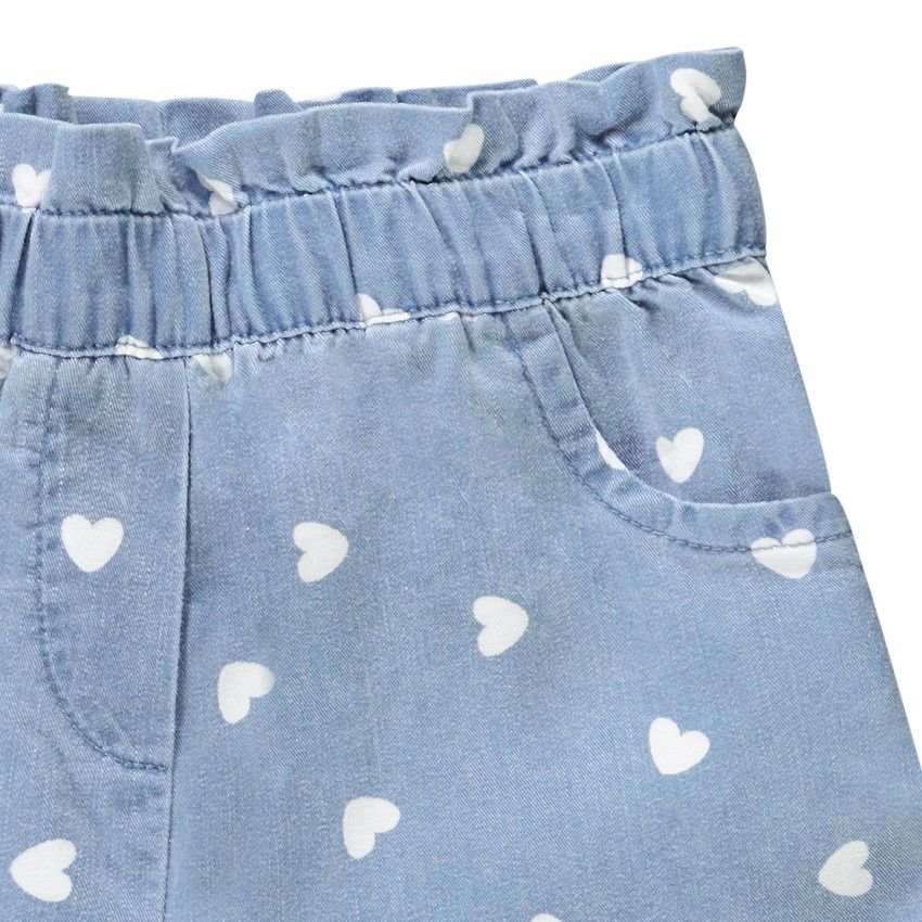 Short fluide paperbag en lyocell imprimé coeurs pour bébé fille - Bleu