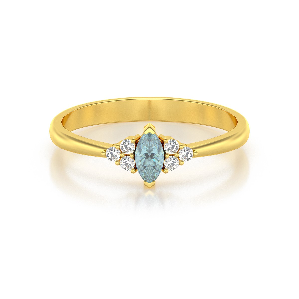 Bague ADEN Or 585 Jaune Aigue-Marine et diamants 2.1grs
