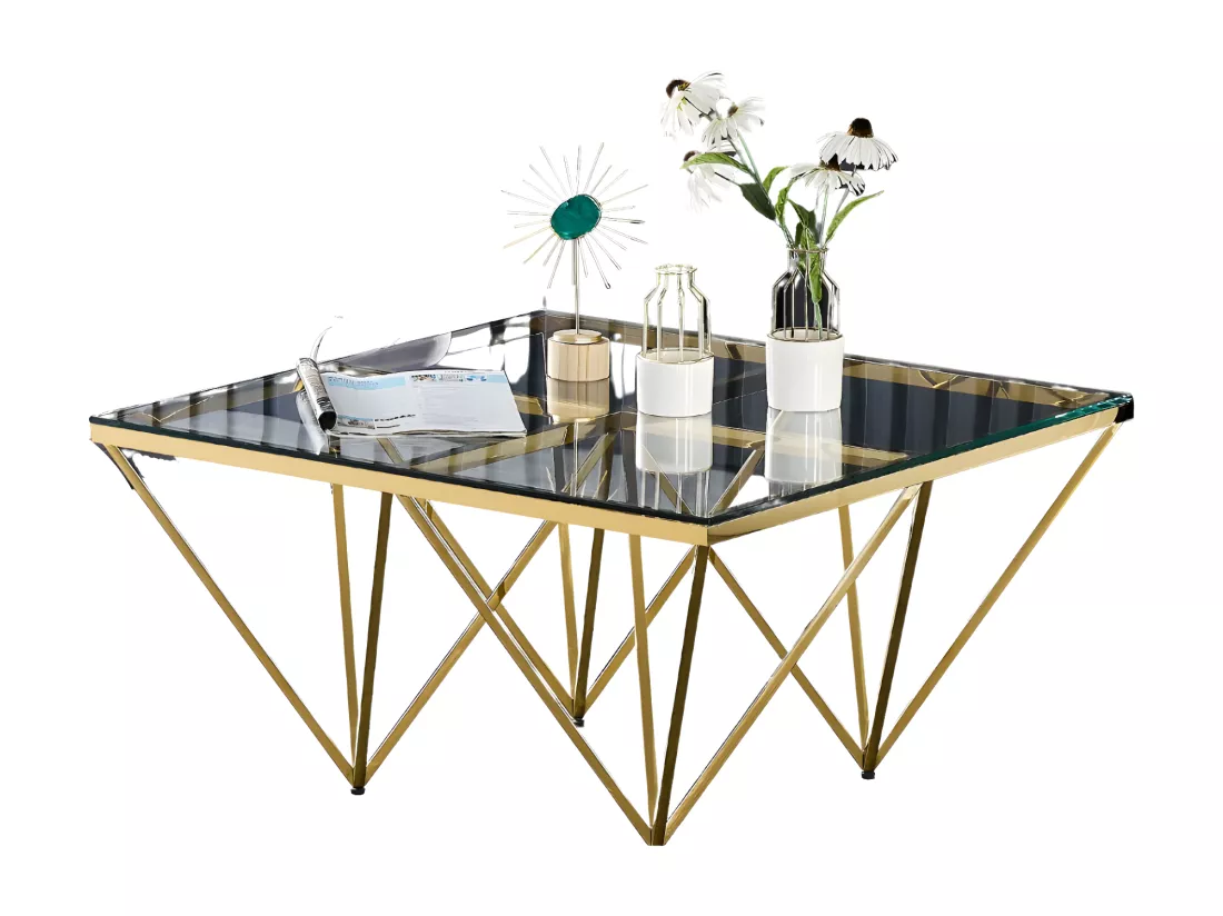 Table basse carré gize gold verre transparent 80x80 cm