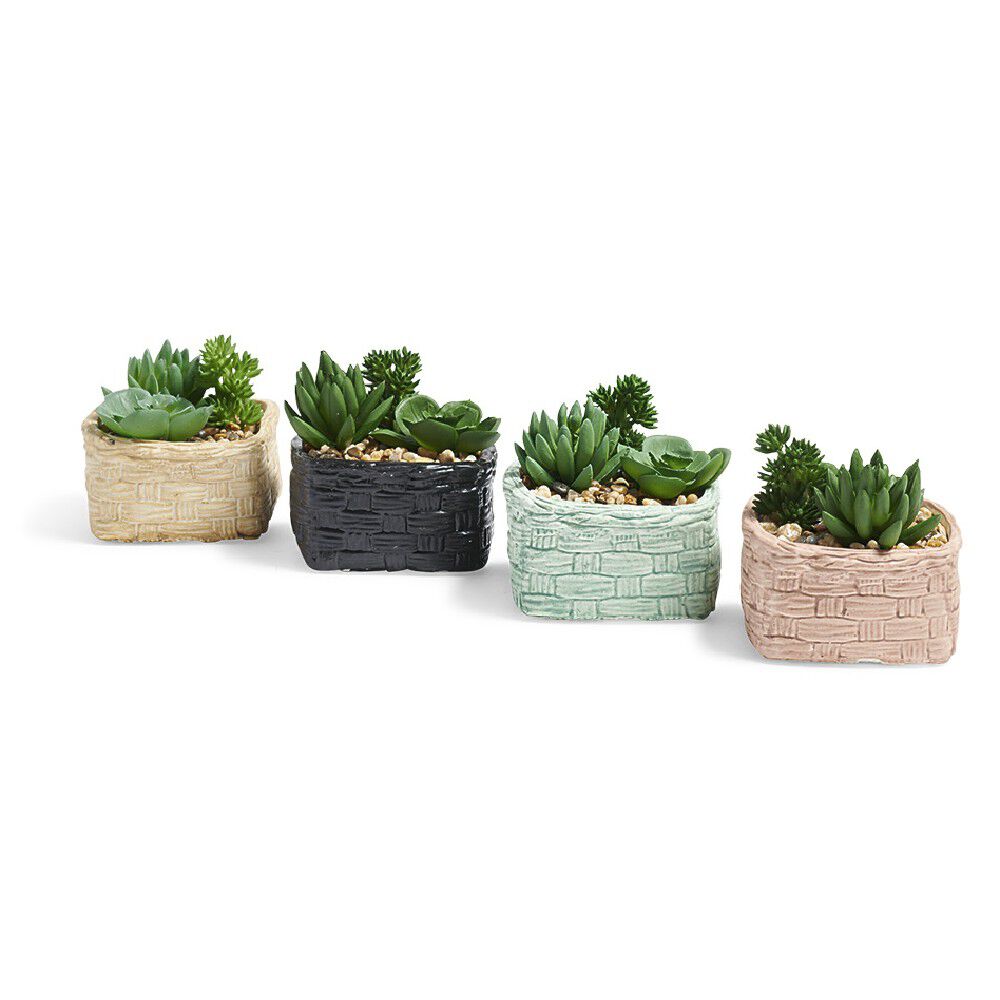 Plante grasse artificielle pot céramique style panier effet pierre