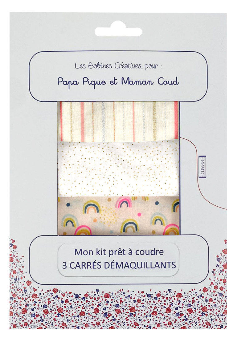 Kit Prêt À Coudre 3 Carrés Démaquillants Arc En Ciel