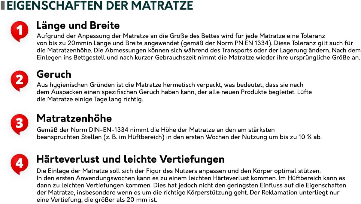 Mirjan24 Matratze FEMA, 7-Zonen Kokosmatte Taschenfedern, Beidseitigematratze, Liegehärten H2/H3, Höhe: ca. 18 cm, Matratzenschoner (80x200.)