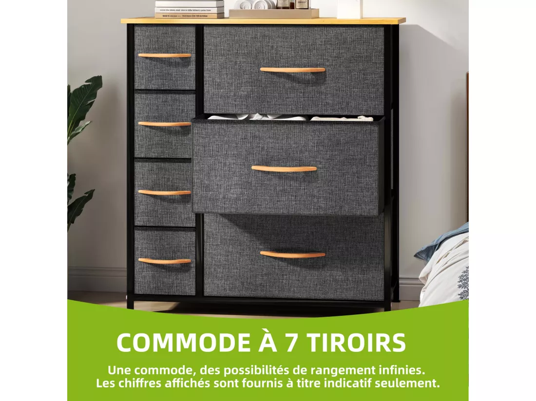 YITAHOME Commode - 7 Tiroirs en Tissu Commode Chambre Meuble de Rangement - Cadre en Métal - Chambre - Salon - Gris Profond