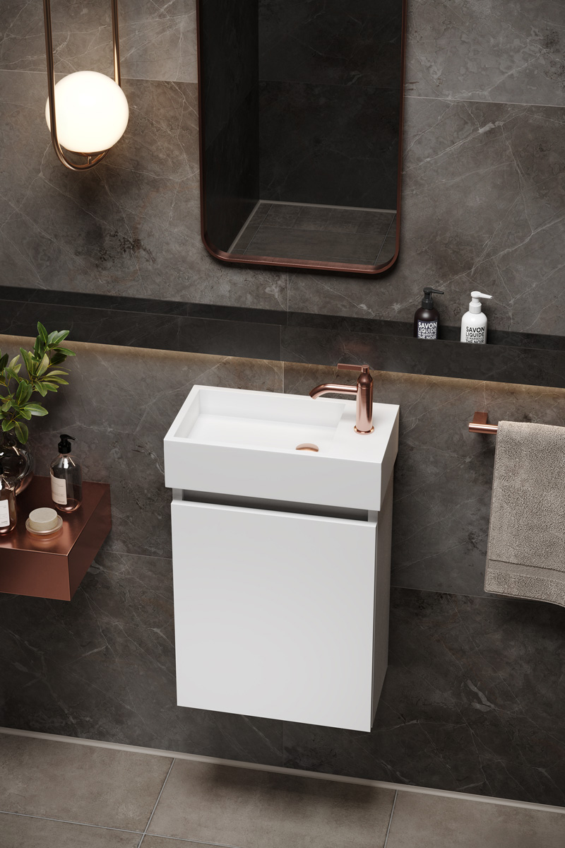 Fontana Alaska toiletmeubel mat wit 40x22cm met solid surface fontein rechts