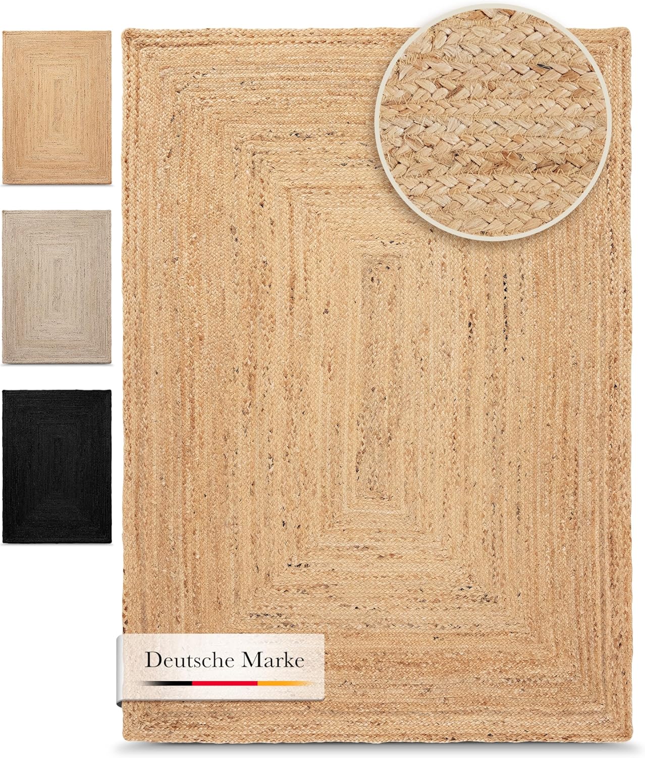 carpetfine Juteteppich Nele Beige handgewebt aus Jute 160x230 cm | Moderner Naturfaserteppich im Boho Style für Wohnzimmer, Küche und im Flur