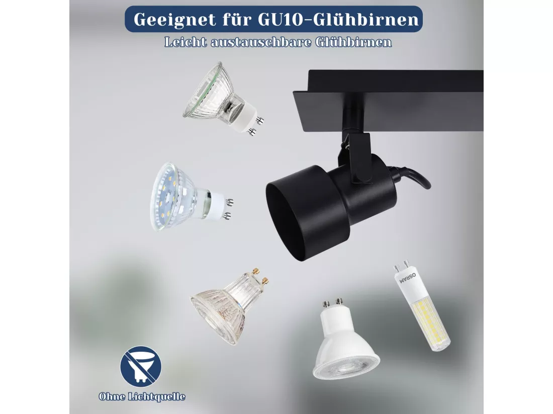 NETTLIFE Spot de Plafond Noir Plafonnier Vintage GU10 Lampe de Cuisine pour Orientable 2 Flammes Vintage 350°