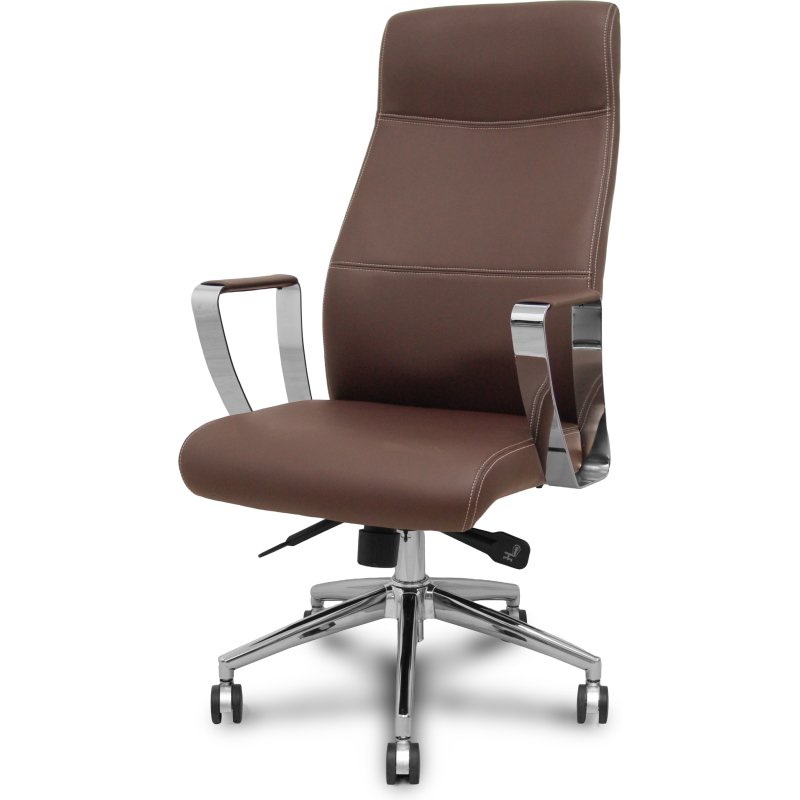 Fauteuil de direction Ergo540 Synchrone, similicuir marron, piètement chromé, roulettes chromées