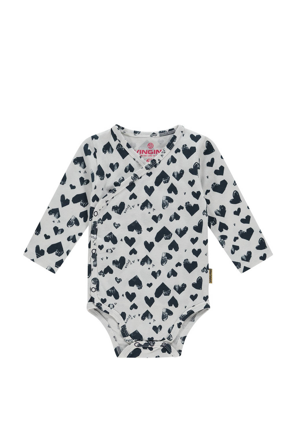 Vingino baby overslagromper Philou met hartjesprint blauw/wit