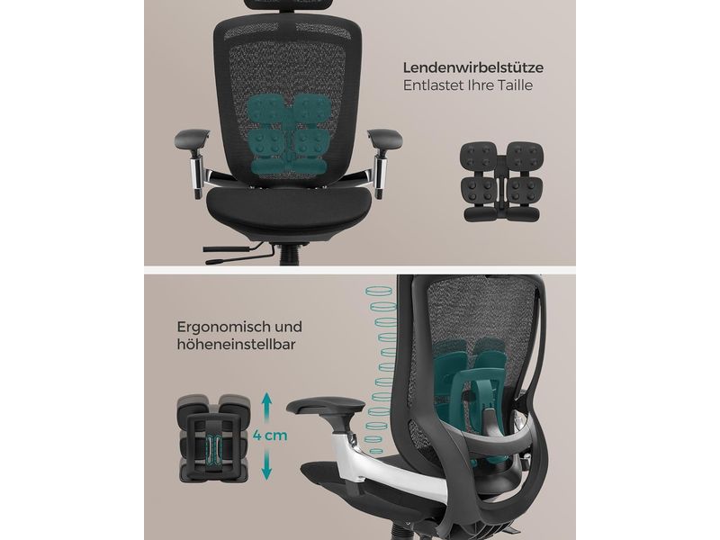Songmics Bürostuhl mit Armlehnen und Fusskreuz Bequemer und robuster Schreibtischstuhl