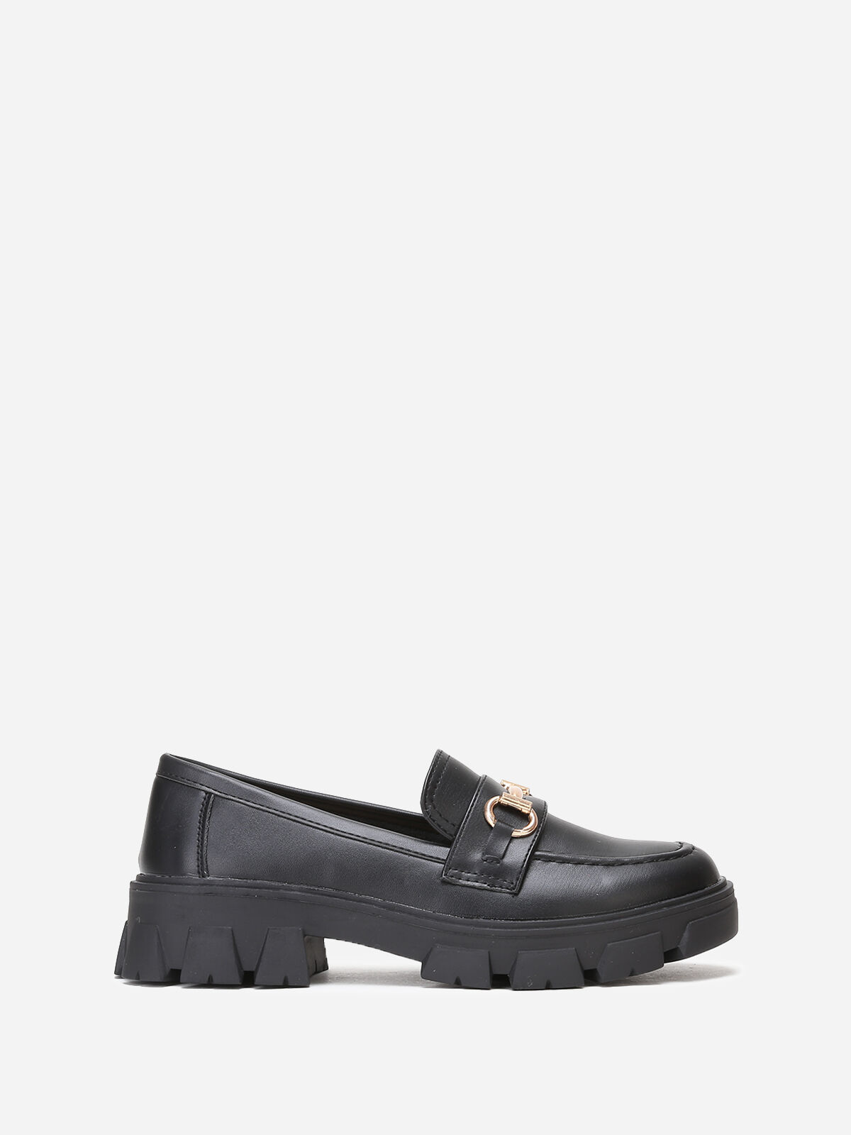 Mocassins en simili à bride dorée- Noir