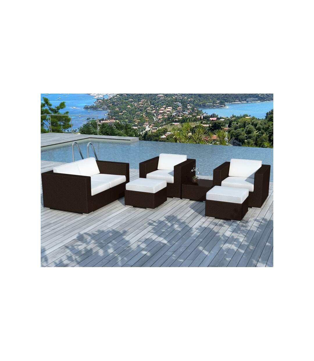 Paris Prix - Salon De Jardin En Résine Tressée portofino Blanc & Marron
