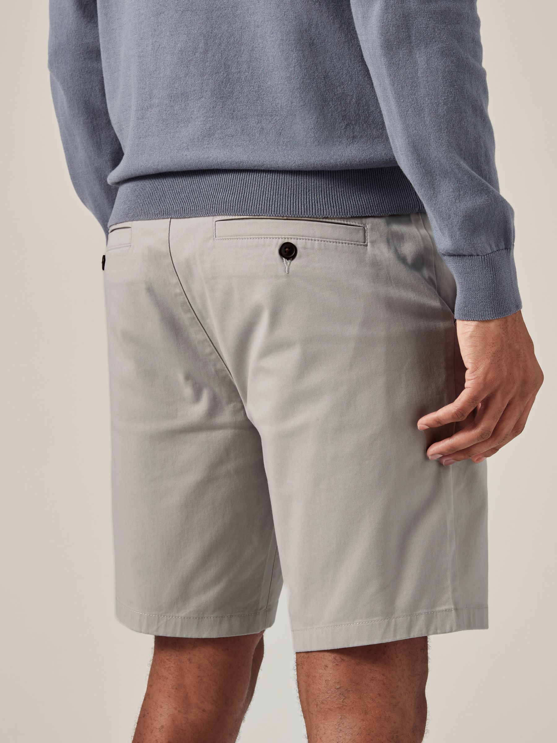 Lichtgrijs - Slim Fit - Chinoshort met stretch