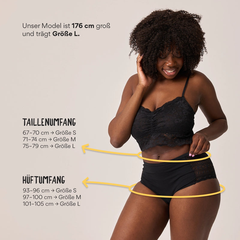 High Waist Hipster Panties mit Spitze aus Bio-Baumwolle Schwarz