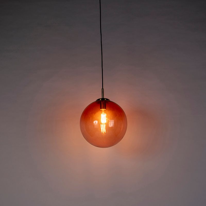 Art deco hanglamp messing met roze glas 33 cm - Pallon