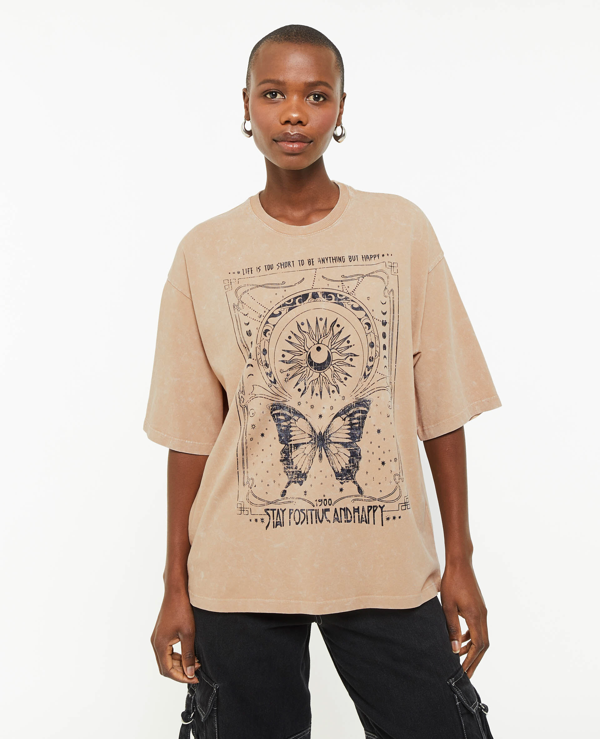 T-shirt oversize avec imprimé - Taupe