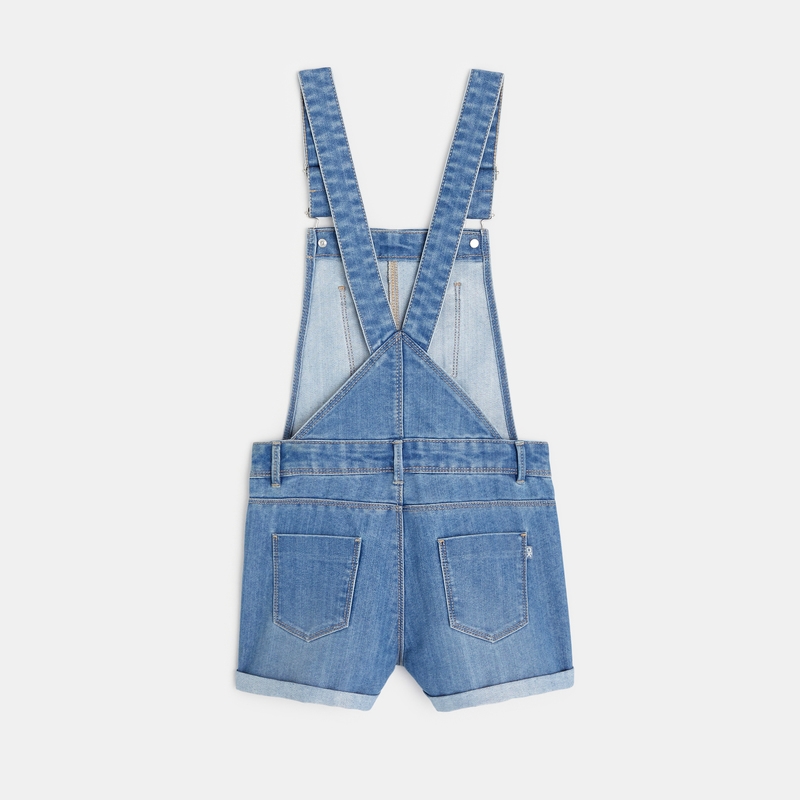 Salopette-short en jean bleue fille