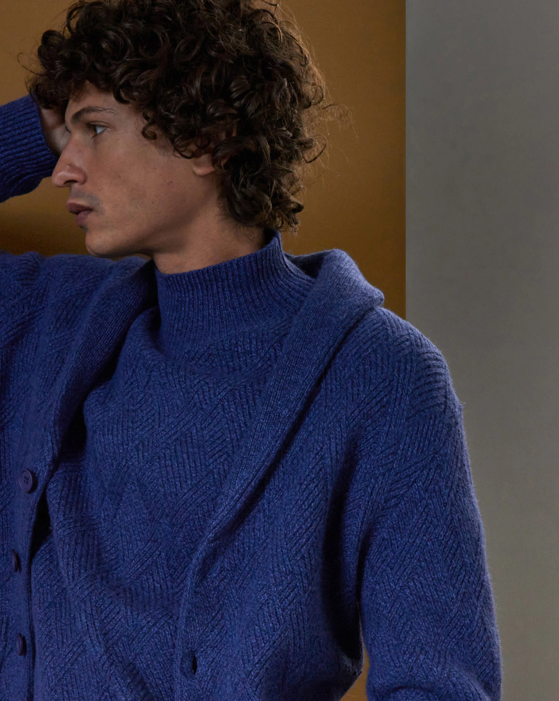 Veste col châle en laine mélangée | Bleu