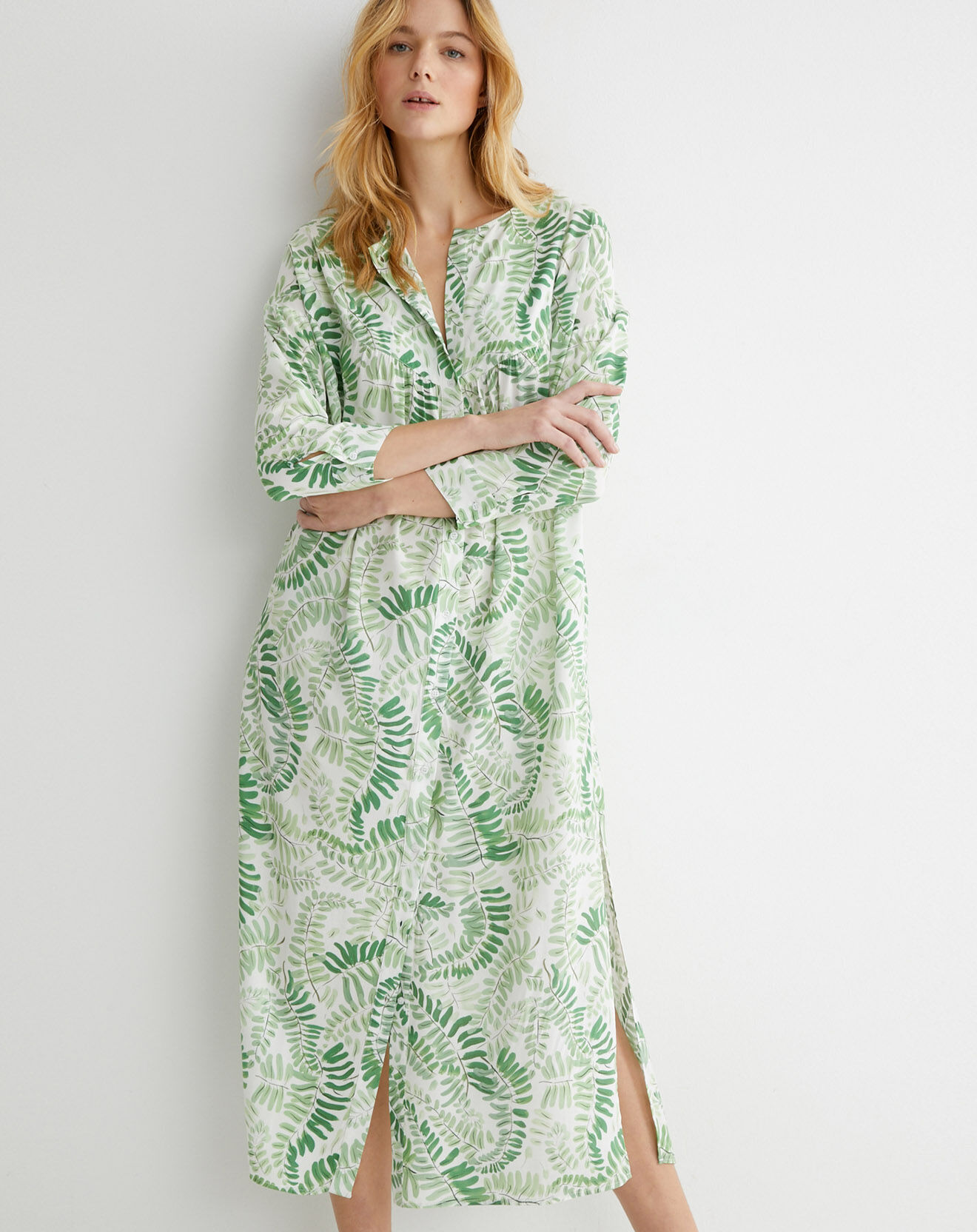 Cyrillus Robe longue imprimée Fougères verte