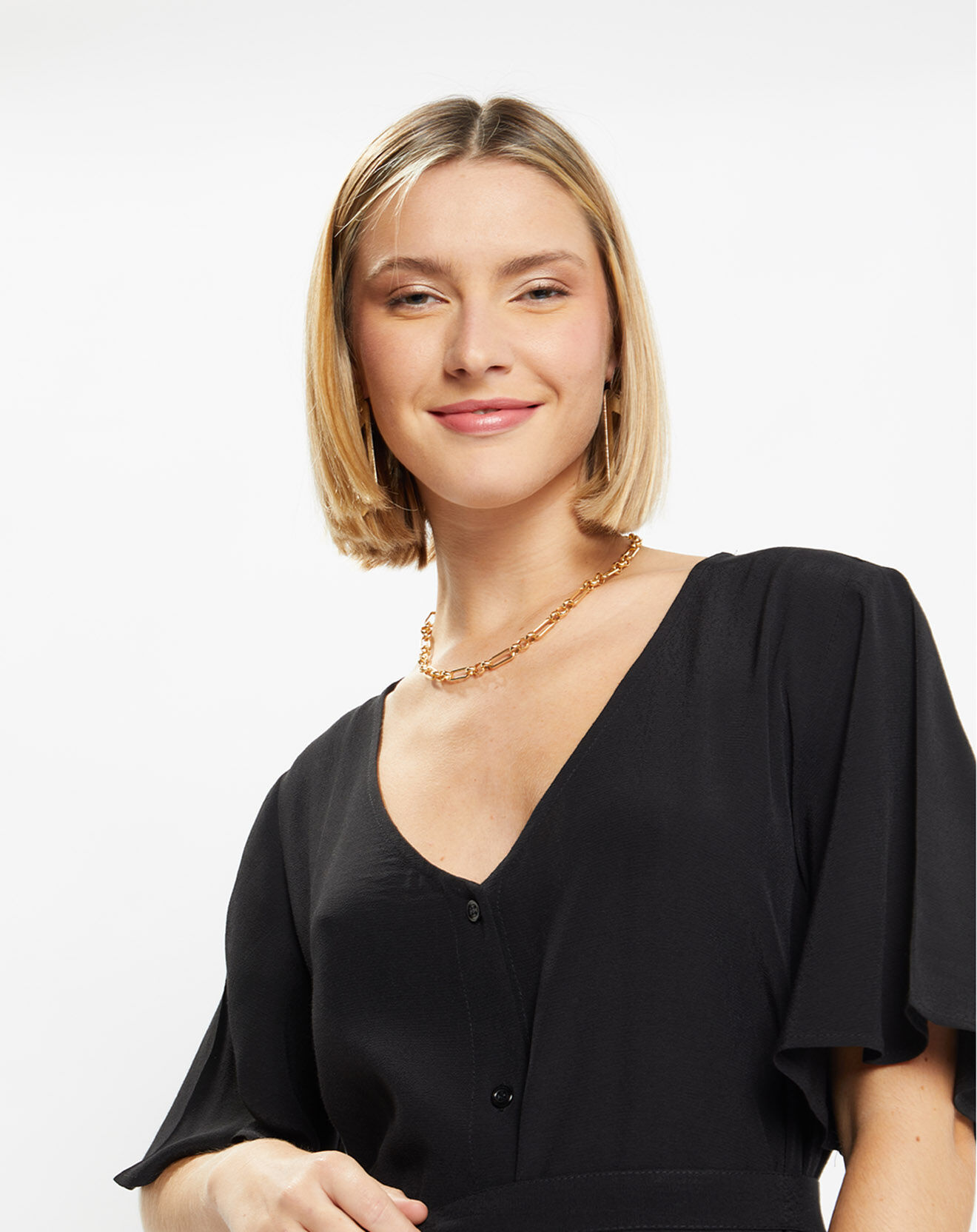 Galeries Lafayette Robe courte Catherine à Col V noire