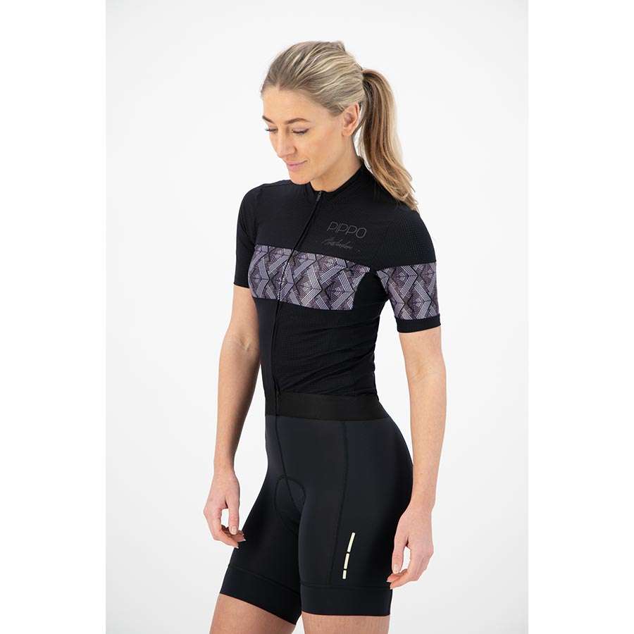 Pippo Amsterdam Alpe d'Huez Fietsshirt Korte Mouwen Zwart/Paars Dames