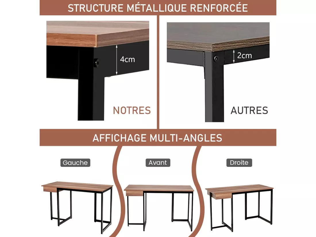 Bureau d'Ordinateur Industriel 120 x 55 cm, Table avec Tiroir, Design Élégant, Postes de Travail pour Bureau, Salon, Chambre, Facile à Assembler, 120 x 55 x 75 cm (Noyer)