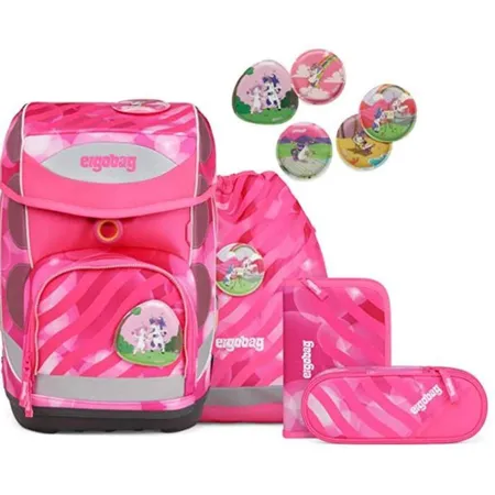 ergobag CUBO Set KuntBärbuntes Einhorn Neo Edition, ergonomischer Schulrucksack, Set 5-teilig