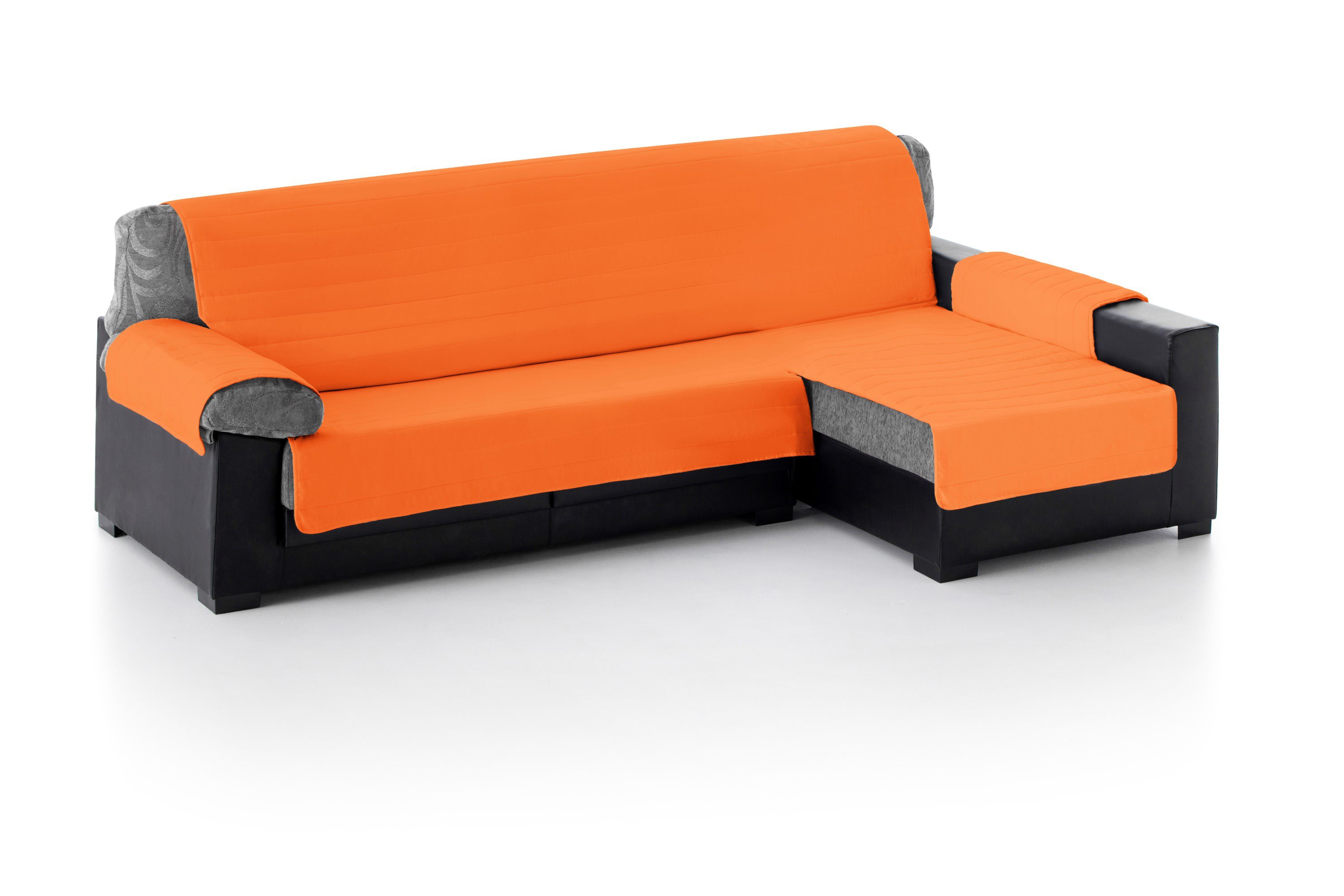 Capa acolchoada para sofá com chaise longue à direita, laranja.