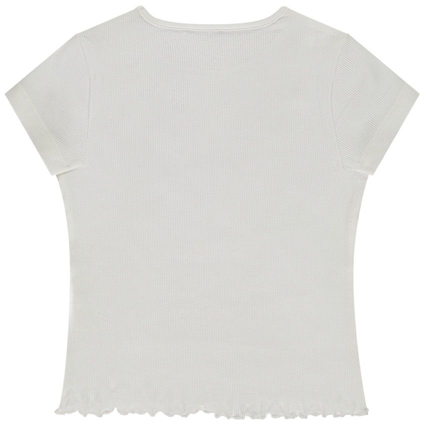 T-shirt manches courtes côtelé et ajouré pour fille - Ecru